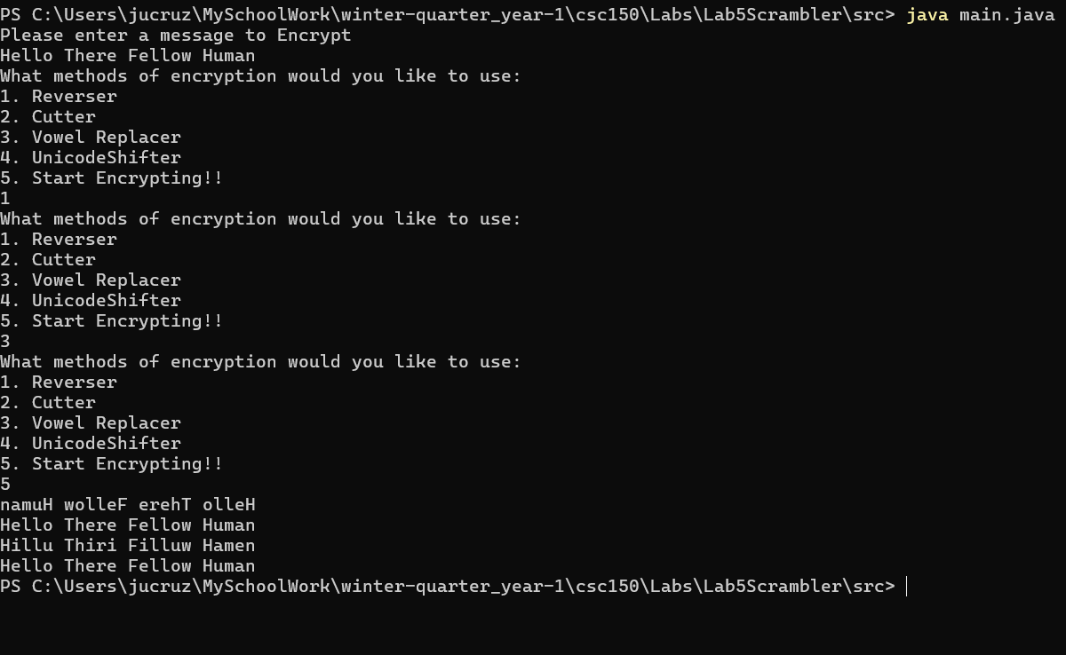 Scrambler encryption project screenshot